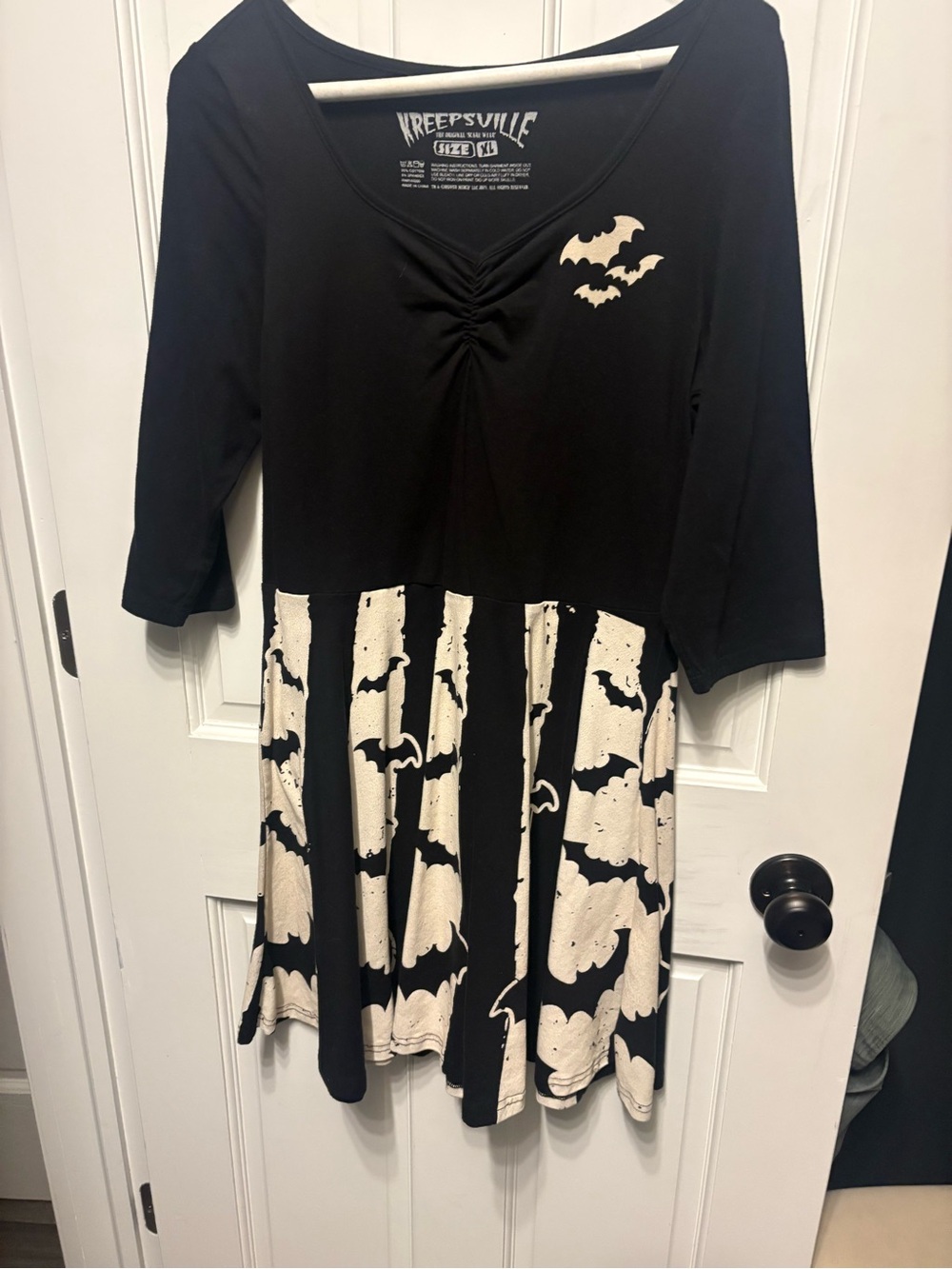 Kreepsville Black & Cream Bat-Print Mini Dress
